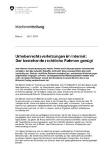 Der Bundesrat Le Conseil fédéral Il Consiglio federale Il Cussegl federal  Medienmitteilung