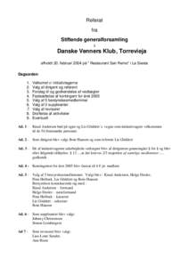 Referat fra Stiftende generalforsamling i  Danske Venners Klub, Torrevieja