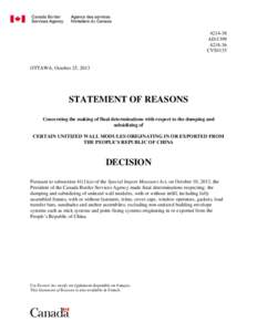 Statement of Reasons - Final Determinations