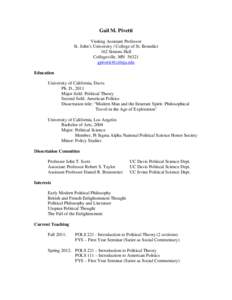 Gail M. Pivetti Visiting Assistant Professor St. John’s University / College of St. Benedict 162 Simons Hall Collegeville, MN[removed]removed]