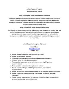 Autism Support Program Broughton High School Wake County Public School System Mission Statement