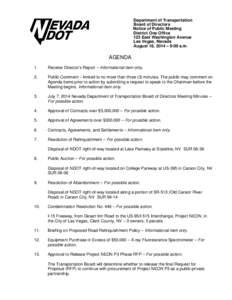 Department of Transportation Board of Directors Notice of Public Meeting District One Office 123 East Washington Avenue Las Vegas, Nevada