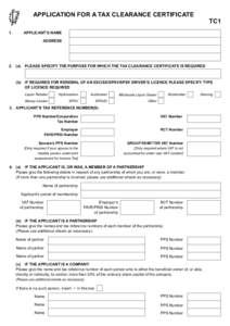Form TC1 - Application for a Tax Clearance Certificate