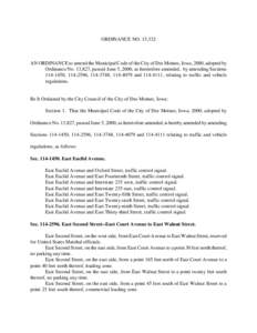 ORDINANCE NO. 15,332  AN ORDINANCE to amend the Municipal Code of the City of Des Moines, Iowa, 2000, adopted by Ordinance No. 13,827, passed June 5, 2000, as heretofore amended, by amending Sections[removed], [removed], 