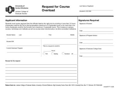 University of Central Oklahoma Jackson College of Graduate Studies  Request for Course