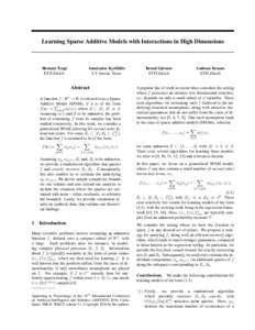Learning Sparse Additive Models with Interactions in High Dimensions  Hemant Tyagi ETH Z¨urich  Anastasios Kyrillidis