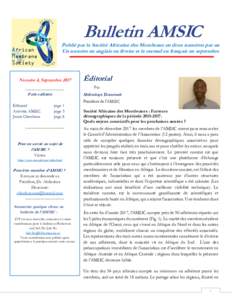 Bulletin AMSIC  Publié par la Société Africaine des Membrane en deux numéros par an Un numéro en anglais en février et le second en français en septembre  Numéro 4, Septembre 2017