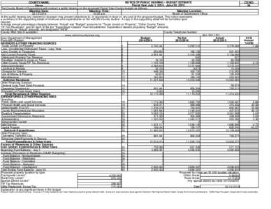 COUNTY NAME: NOTICE OF PUBLIC HEARING -- BUDGET ESTIMATE Fiscal Year July 1, [removed]June 30, 2015 Union The County Board of Supervisors will conduct a public hearing on the proposed Fiscal Year County budget as follows: 