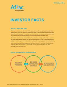 INVESTOR FACTS AFLAC: WHO WE ARE When a policyholder gets sick or hurt, Aflac pays cash benefits fast, giving policyholders the opportunity to direct cash where it’s needed most when a specific health event or life sit