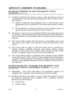 ARTICLE 9: EMISSION STANDARDS SECTION 9.03 EMISSION OF AIR CONTAMINANT: VISUAL STANDARD Adopted[removed]Revised[removed]), [removed]), [removed][removed]), [removed]), [removed]), [removed]