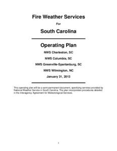 Fire Weather Services For South Carolina Operating Plan NWS Charleston, SC