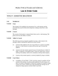 Washoe Tribe of Nevada and California  Law & Order Code _______________________________________________________________________  TITLE 9 – DOMESTIC RELATIONS