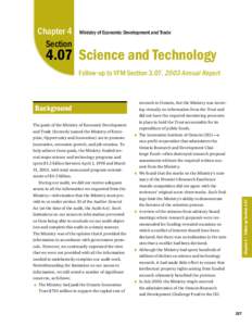 2005 Annual Report of the Office of the Auditor General of Ontario: Follow-up 4.07 Science and Technology