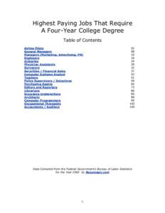 Highest Paying Jobs That Require A Four-Year College Degree Table of Contents Airline Pilots General Managers Managers (Marketing, Advertising, PR)