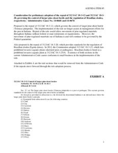 AGENDA ITEM #5 Consideration for preliminary adoption of the repeal of 312 IAC[removed]and 312 IAC[removed], governing the control of larger pine shoot beetle and the regulation of Brazilian elodea, respectively; Administr