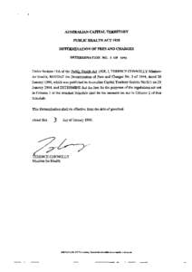 AUSTRALIAN CAPITAL TERRITORY PUBLIC HEALTH ACT 1928 DETERMINATION OF FEES AND CHARGES DETERMINATION NO. 5 OF[removed]Under Section 11A of the Public Health Act 1928,1, TERENCE CONNOLLY Minister