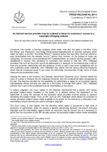 Court of Justice of the European Union PRESS RELEASE NoLuxembourg, 27 March 2014 Press and Information