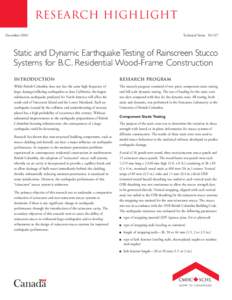 research highlight December 2003 Technical Series[removed]Static and Dynamic Earthquake Testing of Rainscreen Stucco