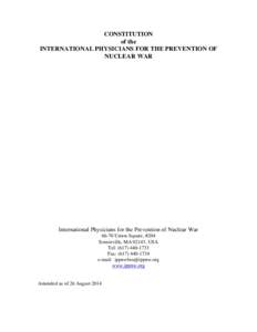CONSTITUTION of the INTERNATIONAL PHYSICIANS FOR THE PREVENTION OF NUCLEAR WAR  International Physicians for the Prevention of Nuclear War