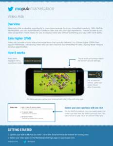 Video Ads Overview Video ads oﬀer a valuable opportunity to drive more revenue from your interstitial inventory.  With MoPub Marketplace, you can automatically introduce video ads into your app experience.  Instant a