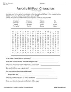 Bill Peet Characters Word Search Puzzle