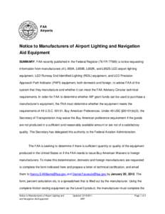 Air safety / Federal Aviation Administration / Lighting / Government procurement in the United States / Airport / Precision approach path indicator / Runway / Aviation / Transport / Aerospace engineering