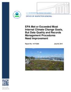 EPA Met or Exceeded Most Internal Climate Change Goals, But Data Quality and Records Management Procedures Need Improvement