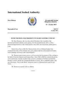 Suva / International Seabed Authority / Foreign relations of Fiji / Peter Thomson / Fijian people / Oceania