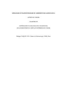 GÉOLOGIE ET PALÉONTOLOGIE DU GISEMENT DE GADOUFAOUA (APTIEN DU NIGER) CHAPITRE III