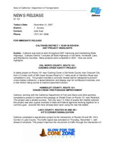 State of California • Department of Transportation  __________________________________________________________ NEWS RELEASE[removed]