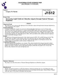 CALIFORNIA STATE SCIENCE FAIR 2014 PROJECT SUMMARY Name(s)  Gregory M. Martin