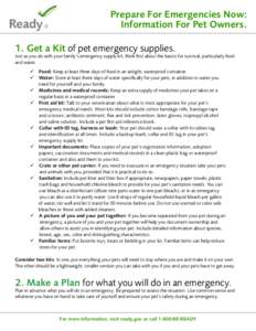 Prepare for Emergencies Now: Information for Pet Owners.