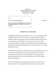 Before the COPYRIGHT ROYALTY BOARD in the Library of Congress Washington, D.C[removed]_________________________________________ )
