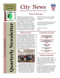 Volume 6, Issue 1 January, 2013 City News  Quarterly Newsletter