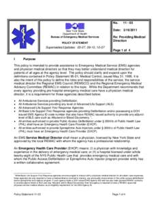 New York State Department of Health Bureau of EMS Policy Statement[removed]Re: Providing Medical Direction