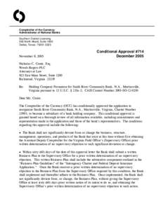 O Comptroller of the Currency Administrator of National Banks Southern District Licensing 500 North Akard, Suite 1600 Dallas, Texas[removed]