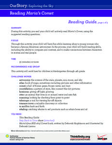 OurStory: Exploring the Sky  Reading Maria’s Comet Reading Guide, page 1 of 3 SUMMARY
