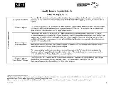 Proposed Level 3 Trauma Hospital Criteria