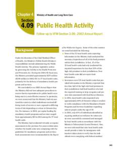 2005 Annual Report of the Office of the Auditor General of Ontario: Follow-up 4.09 Public Health Activity