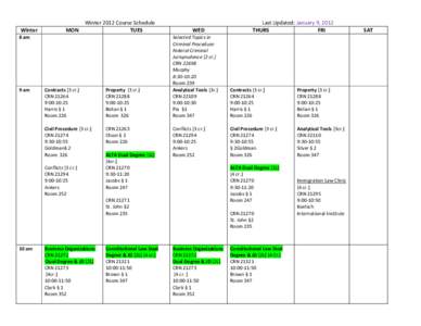 Winter  MON Winter 2012 Course Schedule TUES