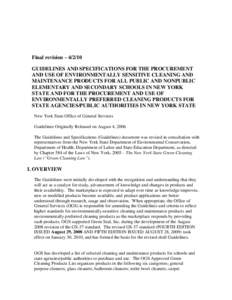 Final revision – [removed]GUIDELINES AND SPECIFICATIONS FOR THE PROCUREMENT AND USE OF ENVIRONMENTALLY SENSITIVE CLEANING AND MAINTENANCE PRODUCTS FOR ALL PUBLIC AND NONPUBLIC ELEMENTARY AND SECONDARY SCHOOLS IN NEW YORK