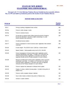 STATE OF NEW JERSEY STATEWIDE VIOLATIONS BUREAU REV[removed]Pursuant to R. 7:7-3, the following Violations Bureau Schedule has been amended, effective