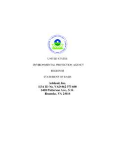 EPA Region 3 RCRA Corrective Action Statement of Basis for Ashland Inc VAD062373600