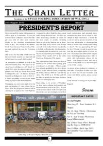 T HE C HAIN L ETTER Newsletter of the CYCLE TOURING ASSOCIATION OF W.A. (INC.)  July/August 2012