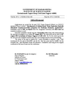 GOVERNMENT OF MAHARASHTRA INSTITUTE OF SCIENCE NAGPUR Ravindranath Tagore Marg Civil Lines Nagpur[removed]Tel No[removed][removed]Fax No[removed]