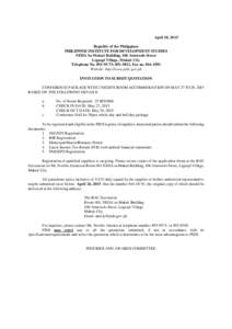 April 18, 2015 Republic of the Philippines PHILIPPINE INSTITUTE FOR DEVELOPMENT STUDIES NEDA Sa Makati Building, 106 Amorsolo Street Legaspi Village, Makati City Telephone No; , Fax no