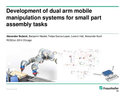 Development of dual arm mobile manipulation systems for small part assembly tasks Alexander Bubeck, Benjamin Maidel, Felipe Garcia Lopez, Lorenz Halt, Alexander Koch ROSCon 2014 Chicago