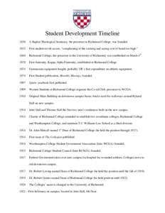 Student Development Timeline 1830 A Baptist Theological Seminary, the precursor to Richmond College, was founded[removed]