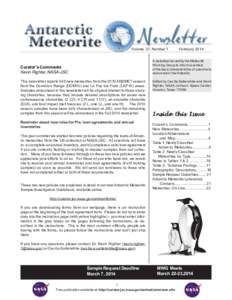 Volume 37, Number 1  February 2014 A periodical issued by the Meteorite Working Group to inform scientists