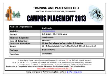 TRAINING AND PLACEMENT CELL NOOTAN EDUCATION GROUP, VISNAGAR Name of Organization  Radixweb